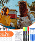 Beekeeping Starter Kit 11 Piece Queen Bee Marking Set with beekeepers examining honeycomb frame, tools displayed below