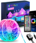 100ft Waterproof LED Strip Lights With Remote And App Control RGB SMD 5050 Color Changing Mood Lighting displayed with box and controls