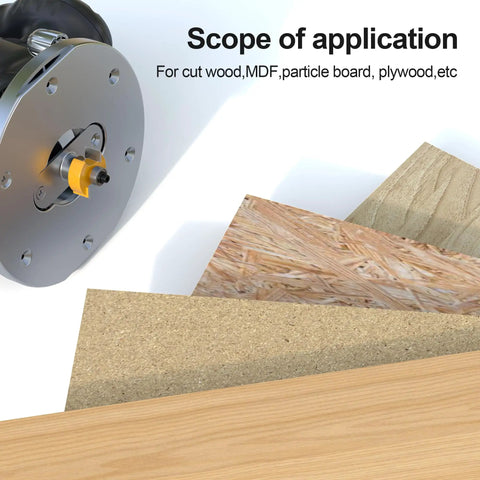 Pro Grade Rabbet Router Bit Set With 1/4 Inch Shank used on wood, MDF, particle board, and plywood for precise joinery cuts