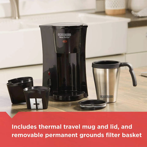 On The Go Personal Coffee Maker Brews 15 Ounces Directly Into A Stainless Steel Travel Mug 0.45 Liters Black And Stainless Finish