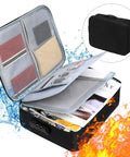 Fireproof Document Box With Lock Three Layer Organizer Bag for Passports Cash Valuables Important Files, water and fire resistant case.