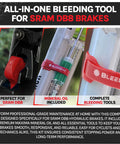 Close-up of SRAM DB8 Brake Bleed Kit with Maxima Mineral Oil, Pro PC syringes and M4 fittings for MTB and road bikes.