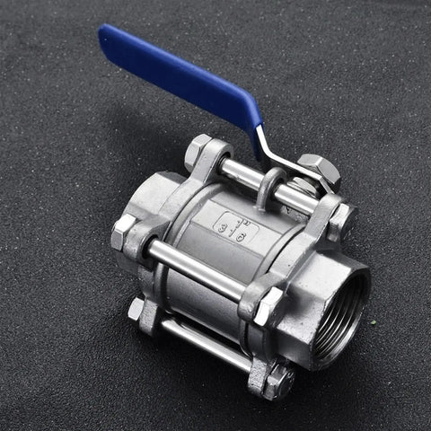 Built Tough Stainless Steel Ball Valve With Full Port 3-Section BSPT Female Threads 1/4 To 2 Inch Range Heavy Duty Water Gas Oil Valve 304 Stainless Steel SS316 DN80 3 Inch BSP, blue handle, threaded end