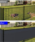 Before and after showing installation of Privacy Screen Fence Netting 8 Feet By 50 Feet Black Heavy Duty Mesh Shade Cover for privacy.