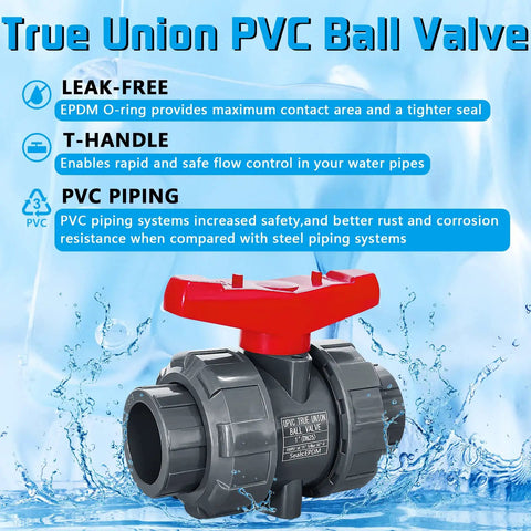 1 Inch PVC Union Ball Valve True Union Full Port With EPDM O Ring No Fuss Slip Socket Water System Ready Easy Disassembly