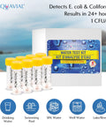 Get an A-Okay read on your well or tap water with this legit 8 pack water testing kit showing test tubes and packaging.