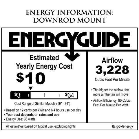 Energy guide for Haven 52 Inch Outdoor Ceiling Fan With LED Light Kit Bronze Finish Five ABS Blades High CFM 3228