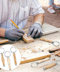 Woodturning keychain kit, 12 pieces, with wooden handles and metal rings; inset shows three handles.