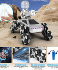 All Terrain One Sixteenth Scale Remote Control Car For Kids And Teens Eight Wheel Stunt Monster Truck Toy RC Car For Boys Ages Four Through Fourteen Plus Awesome Christmas Birthday Gift Durable Off Road Fun with images of motor, wheels, materials, and batteries
