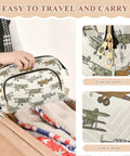Woman placing Vintage Aircraft Cartoon Makeup Bag with Quilted Design in luggage, showcasing durable polyester fabric.