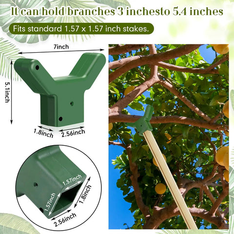 16 Piece Tree Support Kit for Fruit Trees and Vines, Plastic Branch Braces to Prevent Breakage, Fits Standard 1.57 By 1.57 Inch Lumber, Green