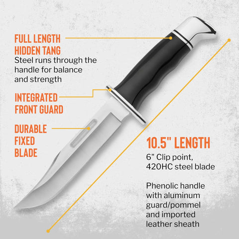 119 Special Hunting Knife 6 Inch Fixed Blade Full Tang 420HC Clip Point Phenolic Handle Sheath Included Made in USA