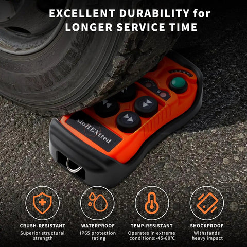 Two Speed Wireless Crane Remote Control Kit for 12-24V Systems with FHSS Technology, Ultra Stable Signal, Lag Free Commands, Heavy Duty Lifting Receiver Transmitter for Construction Equipment, crush-resistant remote