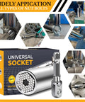 Universal Socket Tool Gift Set For Men Stocking Stuffers And Dad Gifts Perfect For DIY Fans And Dope Gadget Geeks White Elephant Friendly Christmas Gift For Him Boyfriend Husband with various socket applications shown
