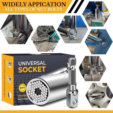 Universal Socket Tool Gift Set For Men Stocking Stuffers And Dad Gifts Perfect For DIY Fans And Dope Gadget Geeks White Elephant Friendly Christmas Gift For Him Boyfriend Husband with various socket applications shown