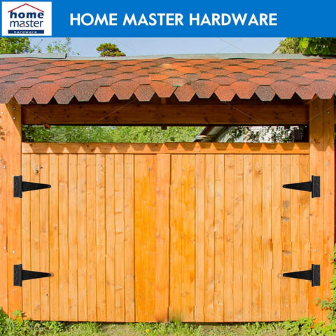 Wooden shed doors with black 6 Inch T Strap Heavy Duty Shed Door Hinges Black Tee Hinge For Wooden Fences Yard Doors Barn Doors Gates