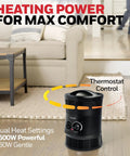 360 Degree All Around Heat Portable Space Heater With Adjustable Thermostat And Two Heat Settings in charcoal grey on floor