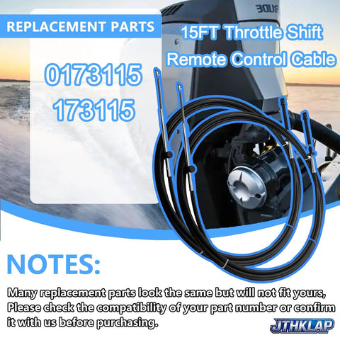 15 Foot Throttle Shift Remote Control Cable For Outboard Engines Including Evinrude OMC BRP Ficht 1979 2025 Replace OE 0173115 173115