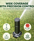 5000 Rotor With Nozzle Tree Two Pack And CPRTOOL All In One Bundle showing sprinkler on grass with pop-up and spray details