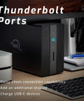 Kickass Thunderbolt Forty Gigabit Dock Station With Dual Bay Hard Drive Raid Array And Straight Fast Secure Digital Card Reader Setup For Legit Heavy Duty Video Editing Workflows showing Thunderbolt ports for connectivity.
