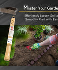 All Around Japanese Weeding Sickle Hand Hoe For Gardening With Razor Sharp Blade And Ergonomic Grip, tool beside planted garden