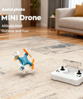 Palm-Sized Mini Drone For All Ages With LED Light Display, remote as storage case, flying indoors on carpet