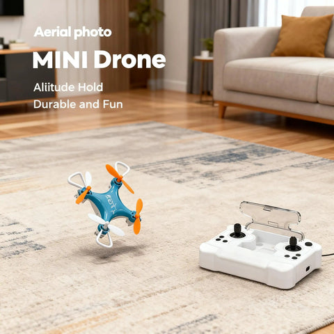 Palm-Sized Mini Drone For All Ages With LED Light Display, remote as storage case, flying indoors on carpet