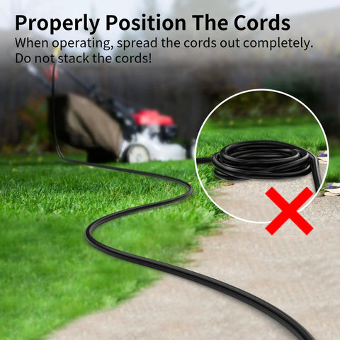 60 Foot Outdoor Extension Cord Black 16 AWG SJTW Heavy Duty 3 Prong Power Cable shown spread on lawn