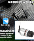 Kickass Hella Loud 12 Volt Golf Cart Horn Kit With Heavy Duty Floor Pedal Switch showing foot switch and horn mount.