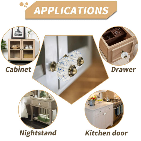 Smooth Operation Vintage Ivory And Blue Ceramic Cabinet Knobs Bang For Buck 12 Pack Drawer Pulls With Quick Install Screws on cabinets and drawers.