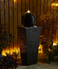 Outdoor LED Light Water Fountain With Submersible Pump Black Pedestal Modern Sphere Floor Fountain For Patio And Garden Decor Pebble Base Weatherproof Polyresin Construction 40 Inch High Yard Vibe