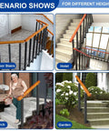 Adjustable Wooden Railing Kit For Outdoor Steps And Porch With Dang Tough Wrought Iron Brackets and Sleek Powder Coated Posts for indoor, hotel, porch, and garden stairs.