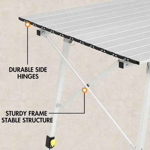 Portable Folding Camping Table With Adjustable Aluminum Legs showing durable hinges and sturdy frame
