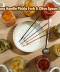 Six-Piece Pickle Fork Set With 8.66-Inch Long-Handle Olive Forks And Spoons; rainbow, rose gold, gold, black, silver finishes.
