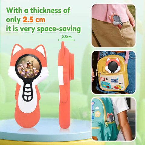Kid Friendly Grab And Go Microscope Camera Kit With Endoscope Dual Cameras, Pocket Mini Digital Microscope For Boys And Girls, Autofocus Educational Toy For Christmas Birthday, Easy To Use Science Kit For Ages 3 5 7 8 12 Fox, 2.5 cm thick