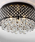 Three Light LED Flush Mount Ceiling Light With Dimmable Metal Trellis And Crystal Drops Modern Glam Chandelier For Bedroom Living Room Hallway Energy Saving LEDs Included, black metal trellis with crystal drops