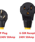NEMA 10-50P To 6-50R 240V 50 Amp Power Cord Adapter For Welder And EV Charger 1.5ft STW 6AWG Cable showing plug and receptacle