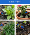 Self Cleaning 0.5 GPH Drip Emitter For Garden Irrigation With Pressure Compensation No Fuss Easy 1/4 Inch Tubing Fit Delivers Consistent Water To Plants Drip Emitters For Home Garden Systems Pack Of 30 shown watering plants
