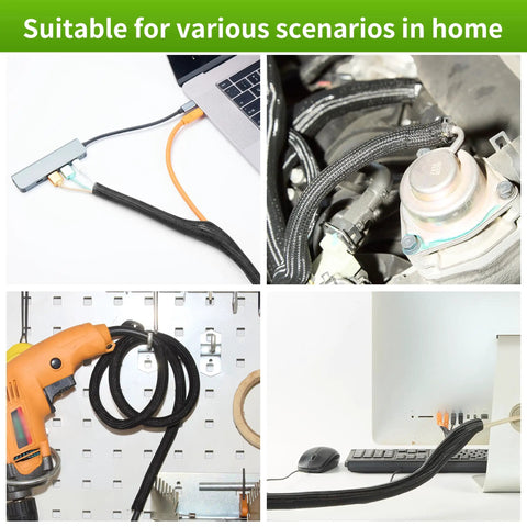 Split Wire Loom One Half Inch 50 Feet Braided Cable Sleeve for cable management and protection in home and automotive use, black.