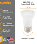 LED PAR16 Long Neck Recessed Spotlight Bulb 7 Watt 75 Watt Halogen Replacement 500 Lumens Dimmable ETL Listed 2700K Soft White