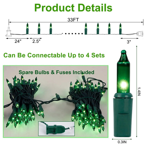 Incandescent 150 Count Christmas String Lights On Green Wire 120V UL Certified Fairy Lights Indoor Outdoor Decor Warm Clear Glow For Xmas Tree Patio Garden Holidays Party Vibe Easy Plug In