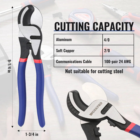 Heavy Hitting High Leverage Cable Cutter Tough As Nails Chrome Vanadium Steel Wire Shear for Electrical and Construction Sites