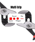Close-up of 6.5 Inch Slip Joint Pliers with Groove Joint Function showing jaws and grip capabilities for various shapes.
