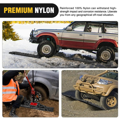 Tough As Nails Off Road Recovery Traction Boards With Built In Jack Lift Base for vehicles in snow and sand terrain.