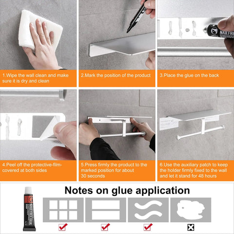 Installation steps for Anti Rust Aluminum Double Roll Toilet Paper Holder With Built In Shelf For Phone Keys And Essentials