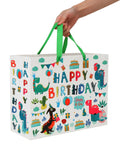 13 Inch White Gift Bag Set With Greeting Card And Tissue Paper, Green Dino Design, Happy Birthday Theme, Large Bags For 1st Or 2nd Birthday Parties, Kids Party Supplies For Boys And Girls.