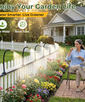 Woman enjoying garden with Fifty Foot Drip Irrigation Kit With 360 Degree Adjustable Brass Misting Nozzles near flowers