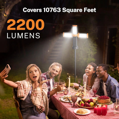Rechargeable 10000mAh Camping Light With Stand Three Head LED Work Lamp illuminating outdoor dinner scene