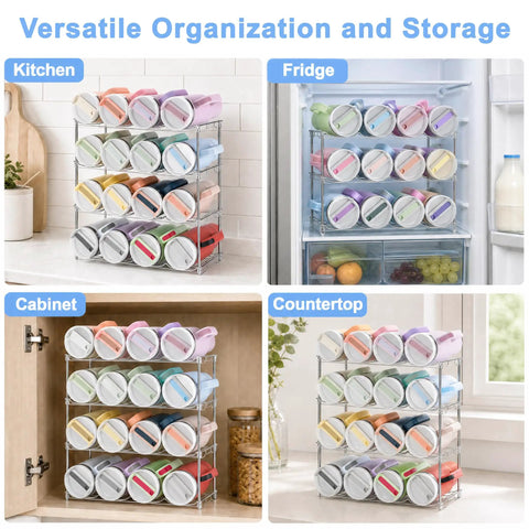 Cabinet Water Bottle Organizer With Large Compartments, 2 pack stackable holder for 40oz jugs in kitchen, fridge, cabinet, countertop