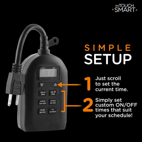 Weatherproof Digital Plug In Timer With Dual Outlets Indoor Outdoor Ready Custom On Off Presets 24 Hour Countdown display